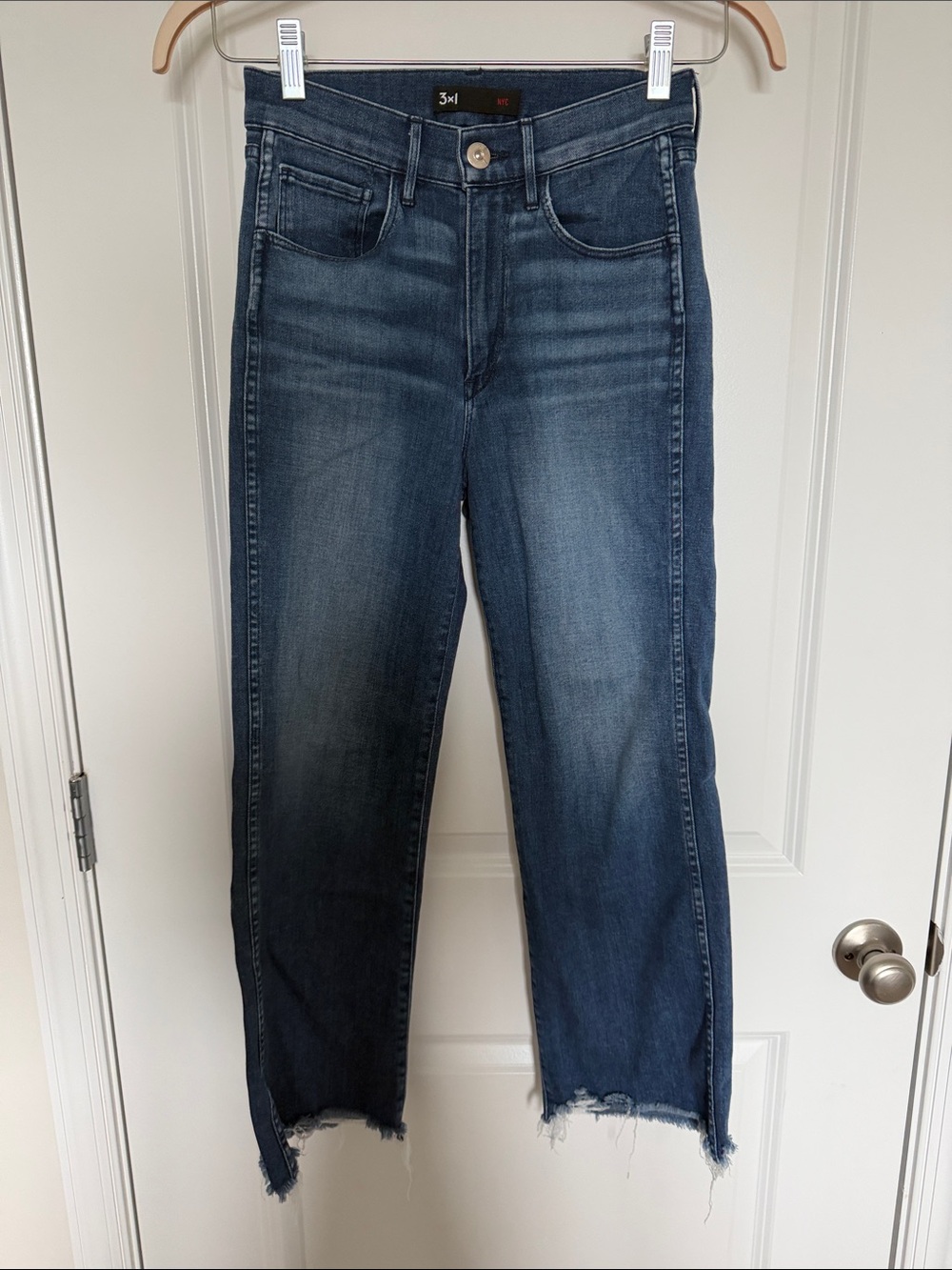 3x1 Cropped Straight-Leg Jeans in Dark Blue Wash